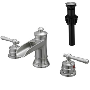 ALEXOUN Bathroom Faucets for Sink 3 Hole Brushed Nickel 8 inch Widespread Bathroom Sink Faucet with Pop Up Drain Double Lever Handle Faucet - 1 of 4