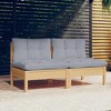 vidaXL 2-Seater Patio Sofa with Gray Cushions, Solid Pinewood Construction, Flexible Modular Design, Weather Resistant, Perfect for Outdoor Use - 2 of 4