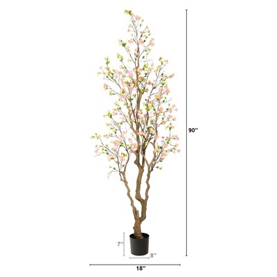 7.5-Foot Pink Silk Cherry Blossom Faux Potted Tree