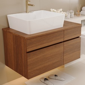 KWPZQEB 31" Modern Bathroom Vanity with Ceramic Basin, Floating Vanity Sink Cabinet with 2 Drawer & 2 Stroge Cabinet, Freestanding Cabinet - 1 of 4