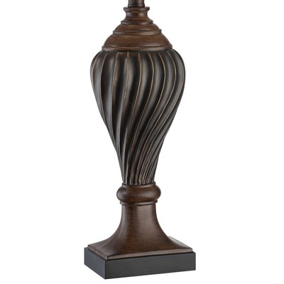 Elegant Two-Tone Brown Urn-Shaped Table Lamp with Beige Fabric Shade