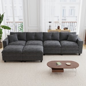 Christopher Knight Home Kreth 137" Modern 4-Seater Chenille Upholstered U-Shaped Sectional Sofa with Armrest Storage - 1 of 4