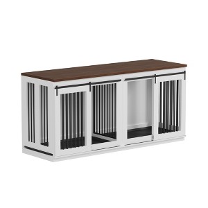 Dog Crate Furniture, Large Dog Crate - Heavy Duty Kennel with Divider, All Steel Frame TV Stand/End Table, Farmhouse Style for Large Breed/2 Dogs - 1 of 4