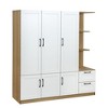 3 Door Wooden Storage Wardrobe for Dedroom with Shelves and 2 Drawers, Side Storage Shelves,Nature - 3 of 4