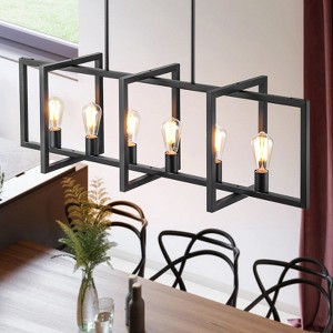 Rennnsan Wynver 11"W 6-Light Rectangle Industrial Dimmable Kitchen Island Pendant - 1 of 4