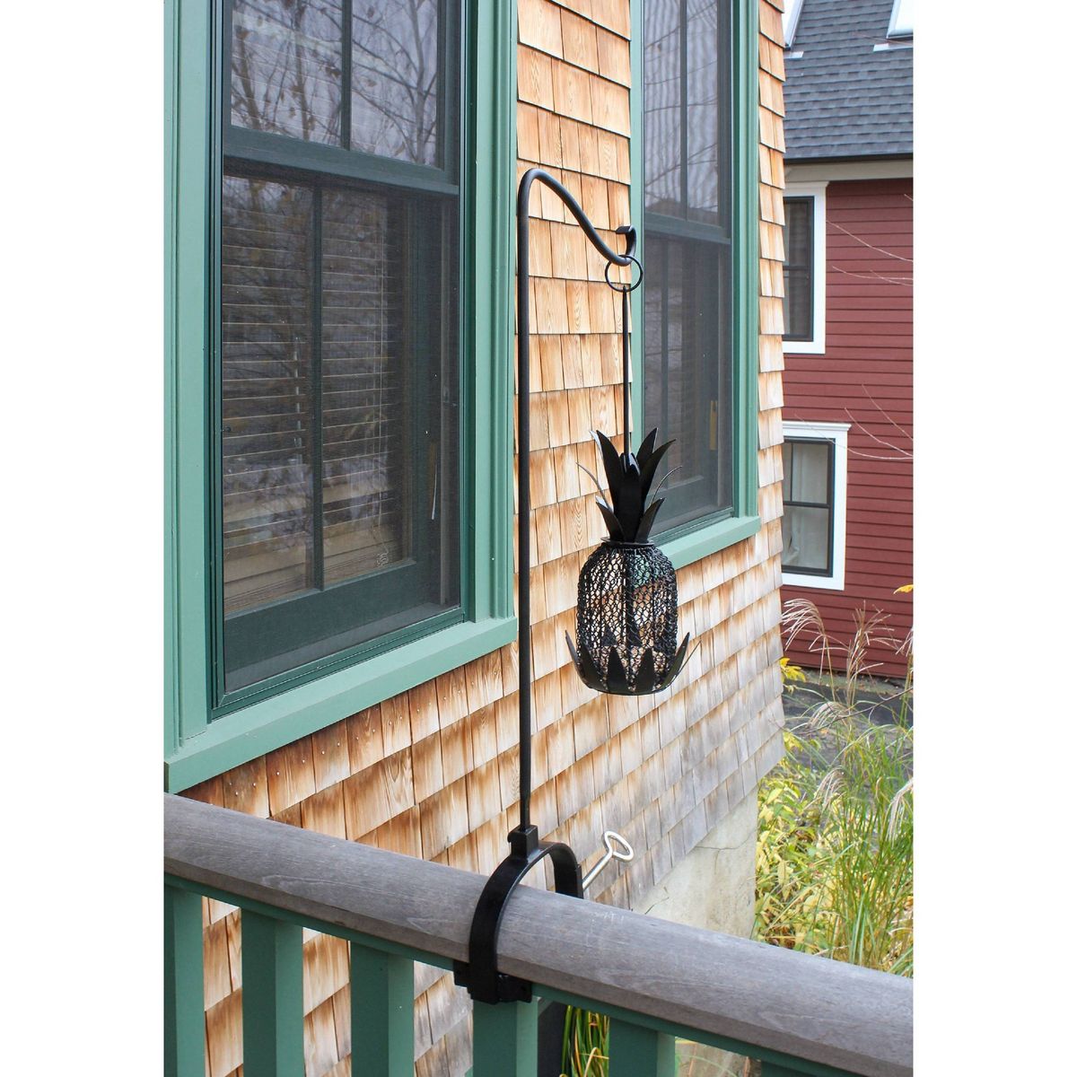 28.25" Wrought Iron Shepherd's Hook with Over Railing Bracket - Achla Designs: No Assembly, For Porch/Deck - thumbnail 2