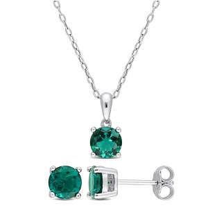 EVERLY JEWELRY | Sterling Silver Created Gemstone and Multiple Gemstones 2-Piece Set of Pendant with Chain and Earrings - 1 of 3