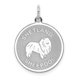Black Bow Jewelry Sterling Silver Laser Etched Shetland Sheepdog Dog Pendant, 19mm - 1 of 4