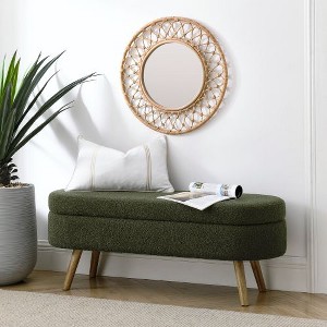 Sapphtopaz Pleated Fabric Ottoman with Storage, Upholstered Oval Ottoman Bench with Rubber Wood Legs, Multi-Functional Footstool or Seat - 1 of 4