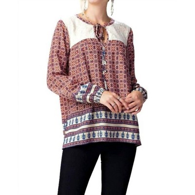 Women's Border Print Lace Top - KORI