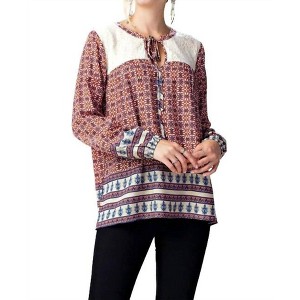 Women's Border Print Lace Top - KORI - 1 of 4