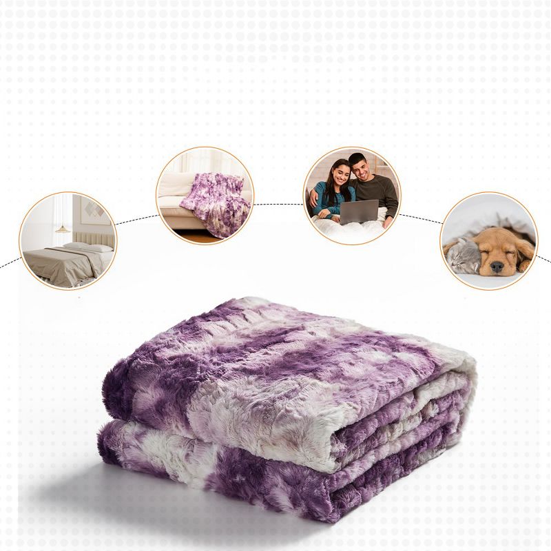 Cheer Collection Ultra Soft and Fuzzy Faux Fur Throw Blanket - Purple and White, 3 of 11