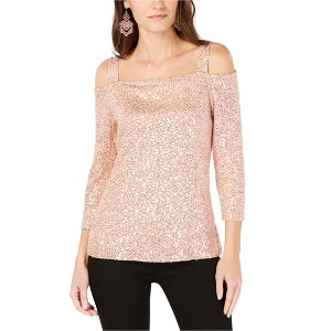 I.N.C International Concepts Womens Sequined Cold Shoulder Blouse, Pink, X-Large - 1 of 1