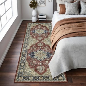 Washable Living Room Rug Vintage Rug Traditional Floral Distressed Accent Carpet Low Pile Non-Slip Floor Mat - 1 of 4