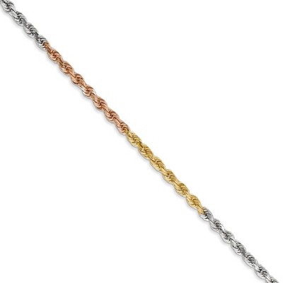 Black Bow Jewelry 2.5mm, 14k Tri-Color Gold, D/C Solid Rope Chain Necklace