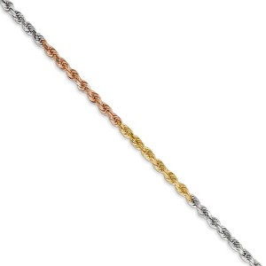 Black Bow Jewelry 2.5mm, 14k Tri-Color Gold, D/C Solid Rope Chain Necklace - 1 of 4