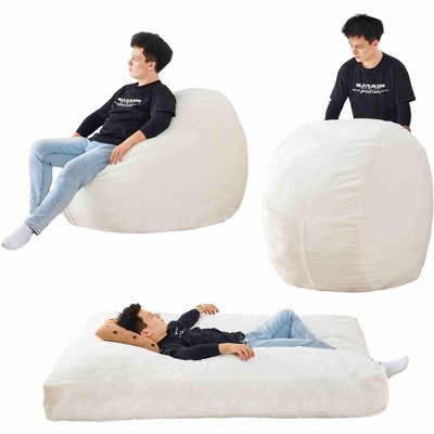 Angel Sar Giant Convertible Bean Bag Chair Bed for Adults, High-Density Foam Floor Sofa with Washable Cover, Multi-Functional Lounger, White