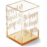 Paper Junkie Gold & Clear Acrylic Pencil Cup & Pen Holder with Inspirational Quotes for Home Office, 2.95 x 4.45 in