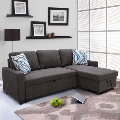 DOMETOUR Dark Gray Flannelette 2-Piece Couch Living Room Sofabed