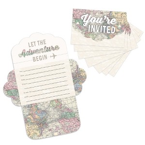 Big Dot of Happiness World Awaits - Fill-In Cards - Travel Themed Party Fold and Send Invitations - Set of 8 - 1 of 4