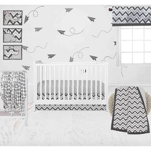 Bacati - Ikat Chevron White Grey Muslin Neutral 10 pc Crib Set with Wall Hangings and 4 muslin swaddling Blanket - 1 of 4