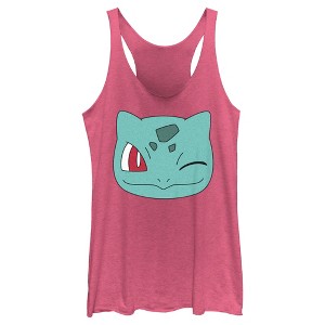 Women's Pokemon Bulbasaur Wink Face Racerback Tank Top - 1 of 4