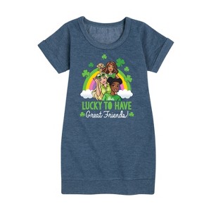 - Barbie - Lucky To Have Great Friends Graphic Short Sleeve Fleece Dress - 1 of 4