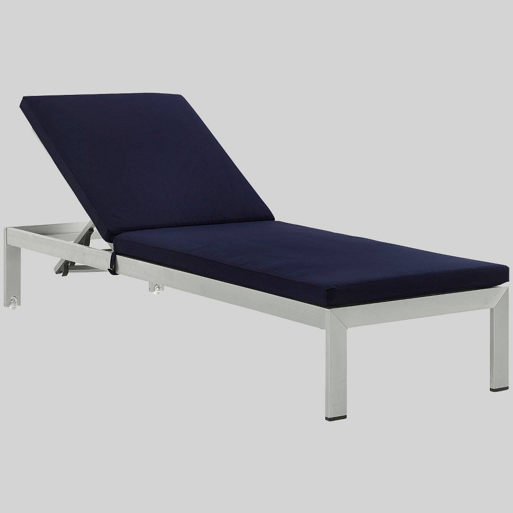 Shore Aluminum Outdoor Patio Chaise Lounge with Cushions - Navy - Modway