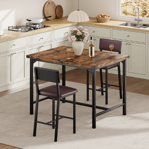 CuisinSmart Dining Table Set for 2, Kitchen Table Set with Footrest & Backrest, Counter Height Table with 2 Upholstered Bar Stools - 1 of 4