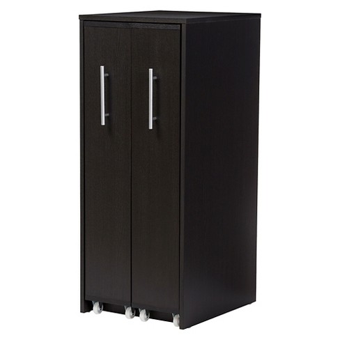 Lindo Wood Bookcase with Two Pulled-out Doors Shelving Cabinet - Dark Brown - Baxton Studio - image 1 of 4