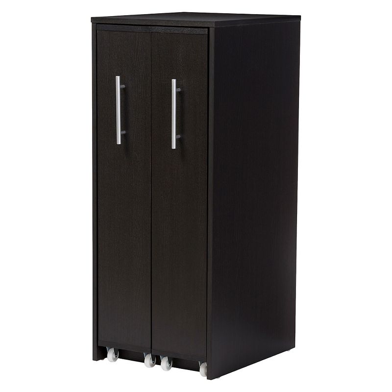 Lindo Wood Bookcase with Two Pulled-out Doors Shelving Cabinet - Dark Brown - Baxton Studio, 1 of 8