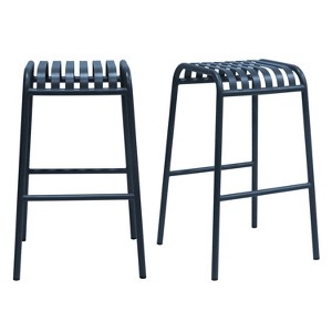 HomeRoots Set of Two 30" Dark Blue Steel Backless Bar Height Bar Chairs - 1 of 4
