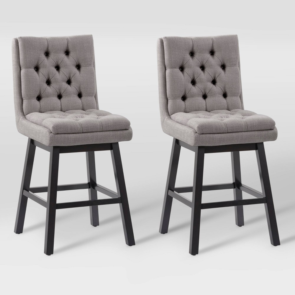 Photos - Chair CorLiving Set of 2 Boston Tufted Fabric Barstools Light Gray  