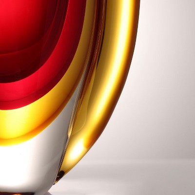 Hand Blown Red and Yellow Glass Decorative Vase