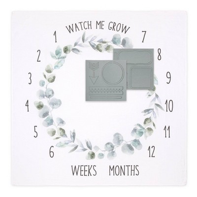 The Peanutshell Farmhouse Milestone Blanket,Unisex, Watch Me Grow, Green