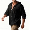 Men's Lightweight Hooded Shirt Casual Button Down Long Sleeve Tunic TOP for Daily Wear - 2 of 4