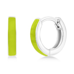 Bella Silver Sterling Silver 11mm Enamel Huggies - Peridot - Green - 1 of 2