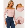 Allegra K Women's Off Shoulder Floral Lace Sheer Long Sleeves Lined Casual Blouse - 2 of 4