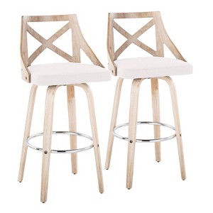 Set of 2 Charlotte Barstools: Fixed-Height, Swivel Seat, X-Back Design - LumiSource - 1 of 4