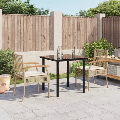 vidaXL 3 Piece Patio Dining Set with Cushions Beige Poly Rattan