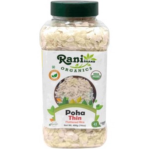 Organic Poha (Powa) Thin Cut (Flattened Rice) - 14oz (400g) PET Jar - Rani Brand Authentic Indian Products - 1 of 4