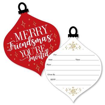 Big Dot of Happiness Red and Gold Friendsmas - Shaped Fill-in Invitations - Friends Christmas Party Invitation Cards with Envelopes - Set of 12