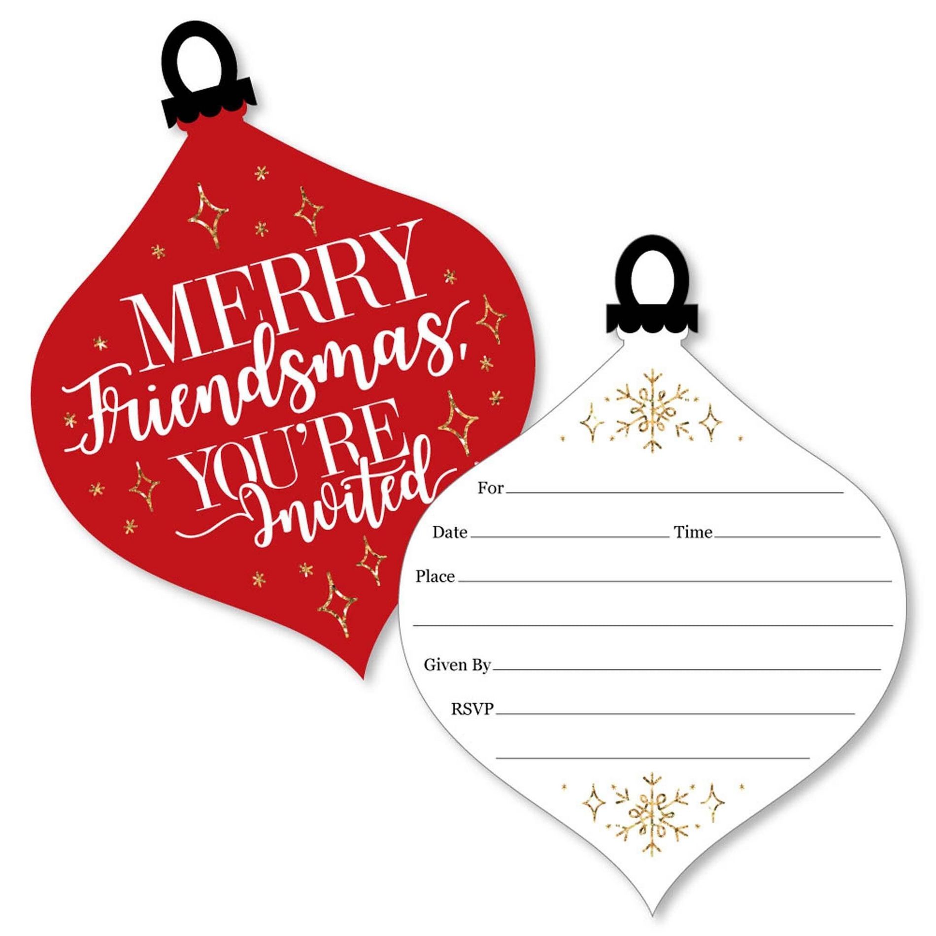 Big Dot of Happiness Red and Gold Friendsmas - Shaped Fill-in Invitations - Friends Christmas Party Invitation Cards with Envelopes - Set of 12