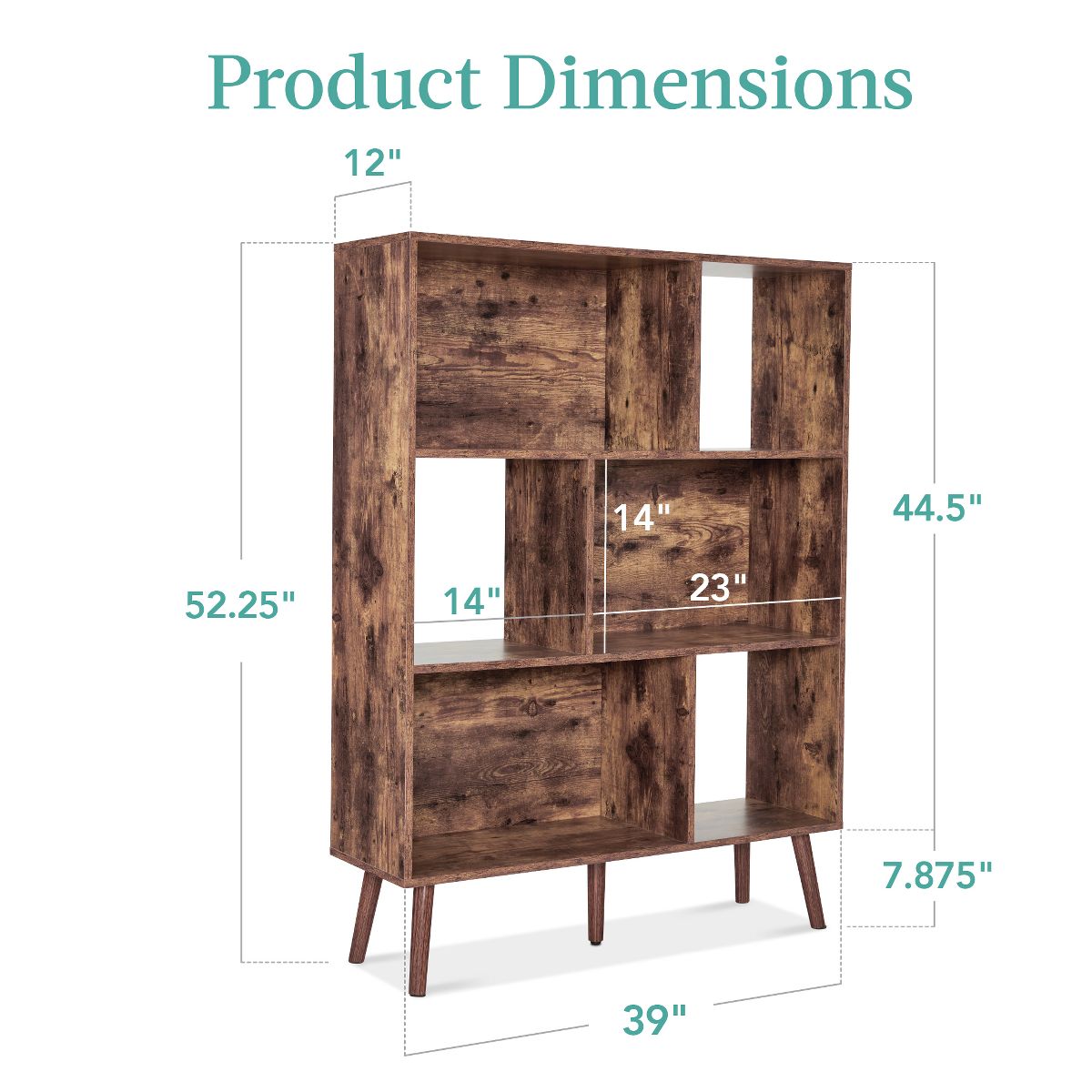 Best Choice Products 3-Tier Mid-Century Modern Wooden Bookcase w/ Removable Back Panels, Offset Pine Legs - Brown - thumbnail 7