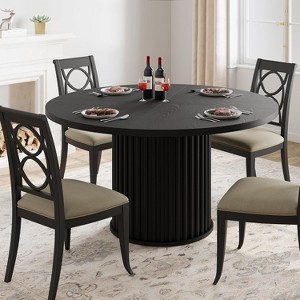 47Inch Industrial Round Dining Table for 4-6 People, Dining Room Table with Sturdy Waveform Metal Pedestal Base, for Dining Room, Kitchen - 1 of 4