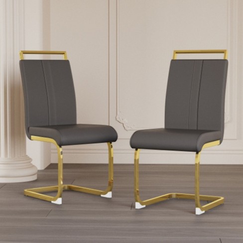 2-pack High-back Faux Leather Dining Chairs With Golden Metal Legs : Target