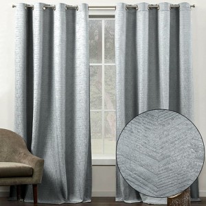 Home Mart Goods 2 Piece Dark Grey Solid Silky Geometric Embossed Blackout Grommet Window Curtain Panel Set - 108" Long - 1 of 4