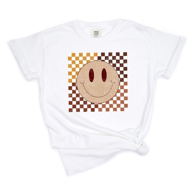 Simply Sage Market Women's Fall Checkered Smiley Short Sleeve Garment Dyed Tee