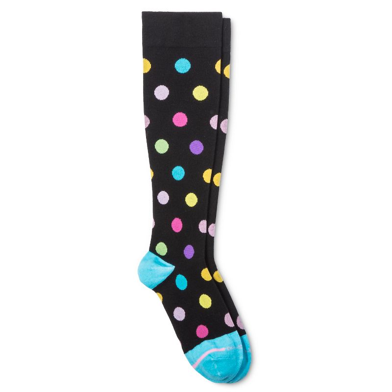 Dr. Motion Women&#39;s Mild Compression Giant Dots Knee High Socks - Black/Blue 4-10, 1 of 4