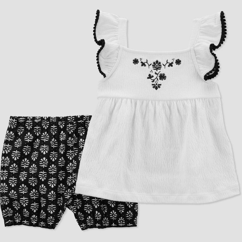 Carter's Just One You® Baby Girls' Geo Top & Bottom Set - White/Black, 1 of 5